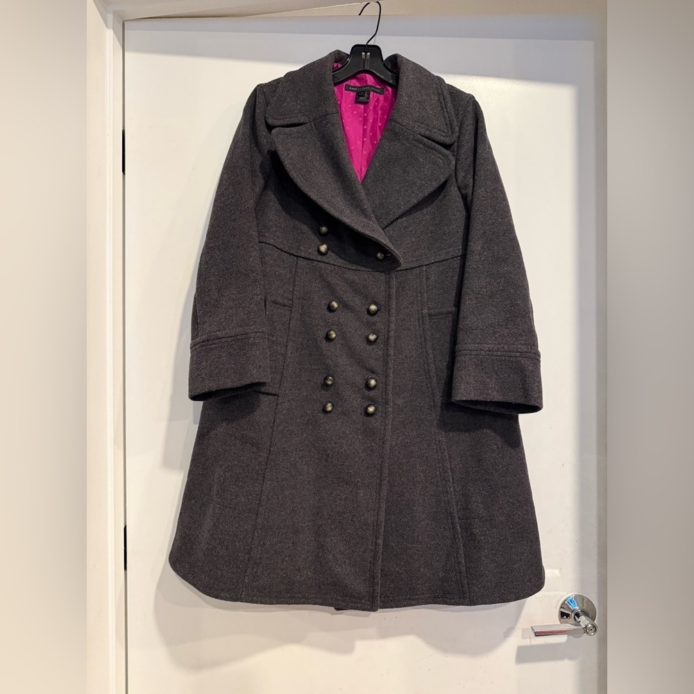 Marc By Marc Jacobs virgin wool blend Charcoal Double-Breasted Pea Coat - Picture 2 of 6
